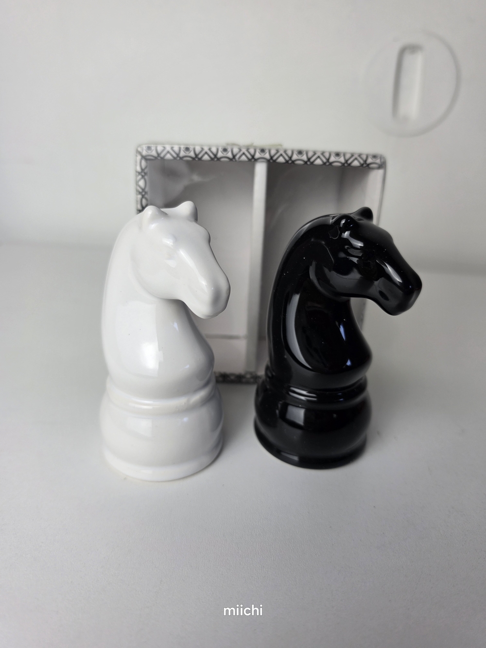 Ceramic Knight Horse Salt & Pepper Shakers - Black and White 1980s